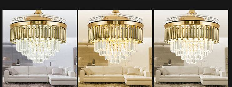 Modern style gold finish crystsl LED Ceiling Fan chandelier for Bedroom Dining Room with Remote Control