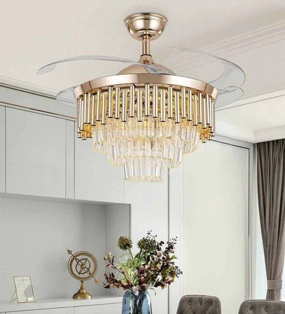 Modern style gold finish crystsl LED Ceiling Fan chandelier for Bedroom Dining Room with Remote Control