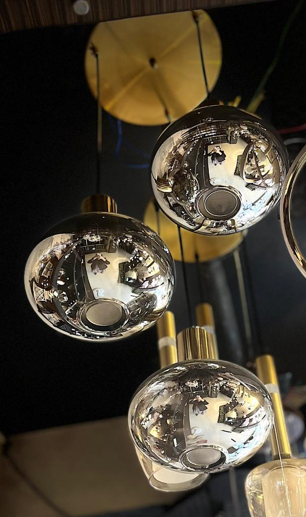 N-Lighten new Modern Smoky Glass LED 3Head brass finish chandelier