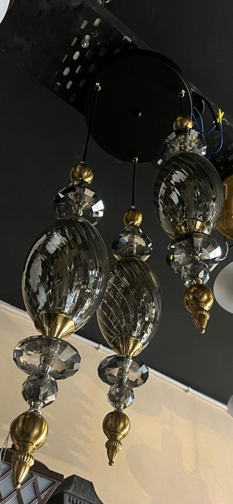 N-Lighten New Modern Europian Style smoky Glass brass Finish LED Crystal Chandelier