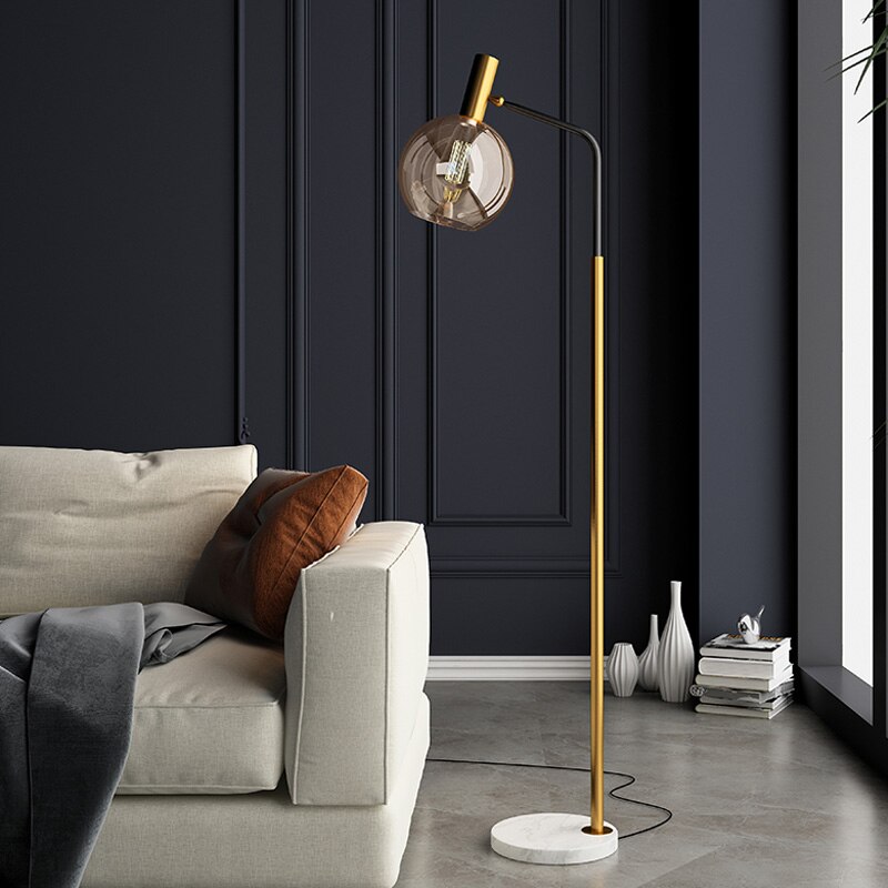 Post Modern living room bedroom sofa corner golden/black amber glass marble base floor lamp