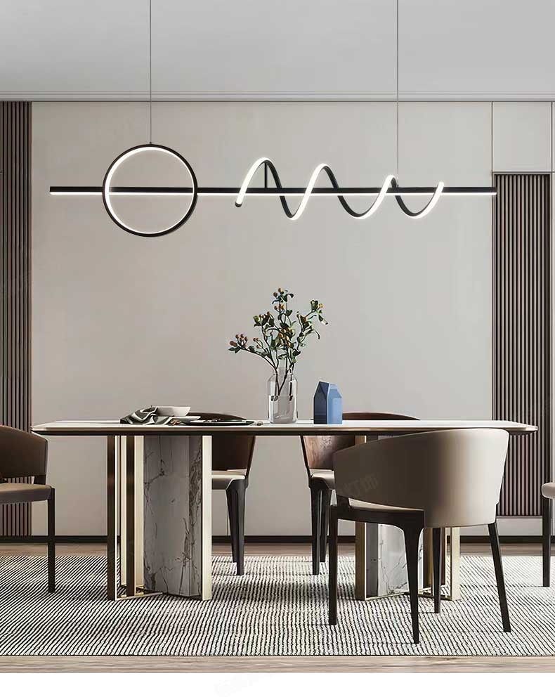 Modern Minimalist Golden/Black spiral art linear LED chandelier for livingroom dinning area
