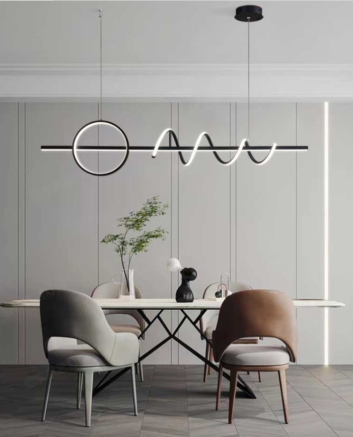 Modern Minimalist Golden/Black spiral art linear LED chandelier for livingroom dinning area