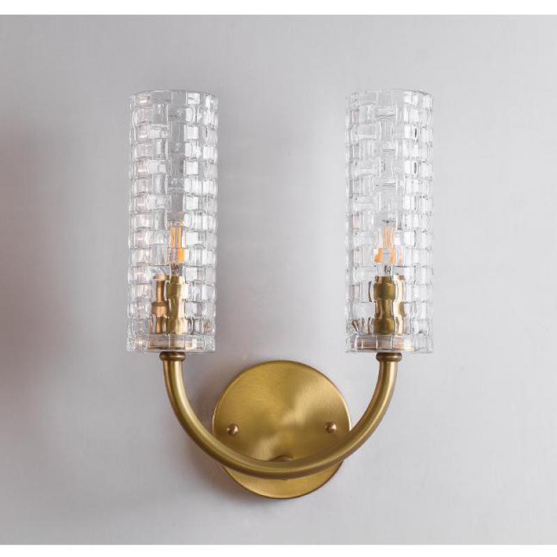 Modern brass finish double Glass Lampshade Wall Lamp for Bedroom Bedside Stair Living Room