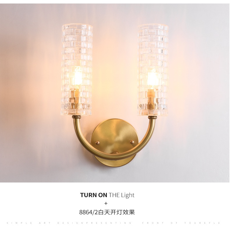 Modern brass finish double Glass Lampshade Wall Lamp for Bedroom Bedside Stair Living Room