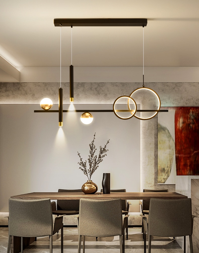 Modern Minimalist Golden black Led Spot light chandelier for Kitchen Table Dining Room Office