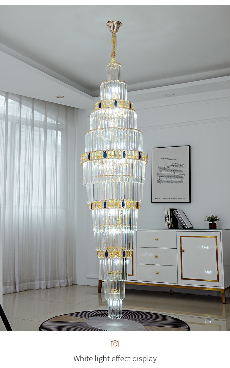 Duplex Building Spiral Staircase Crystal Long Chandelier Post-modern Commercial Hotel Lobby Exhibition Hall Light Luxury Light