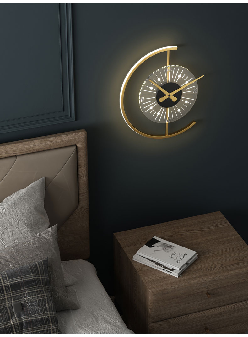 Modern style Nordic LED Clock golden black Wall Lamp For Bedside Corridor Aisle Wall Clock lamp Light Foyer Kitchen Porch