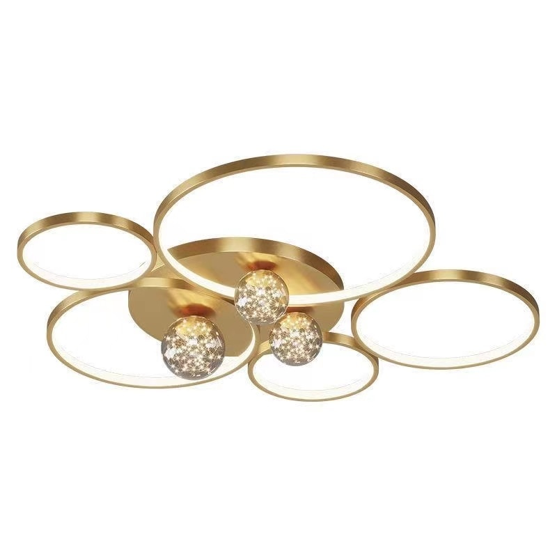 Ceiling Lamp Chandelierr with 5 Rings and 3 Color Modes with Dimming and Fairy Light Glass globe with Remote