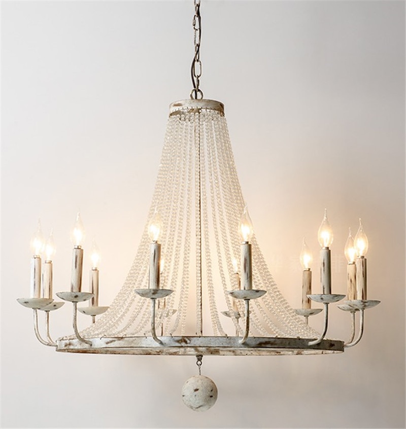 Vintage Old White Chandelier Light Retro Iron Crystal Hanging Lamp for Coffee Bar Dining Room Living Room Loft Lighting