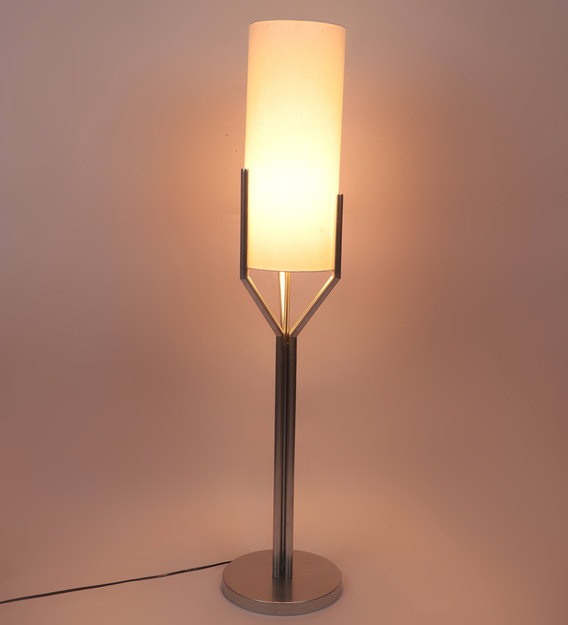 Areum White Fabric Shade Floor Lamp with Silver Base