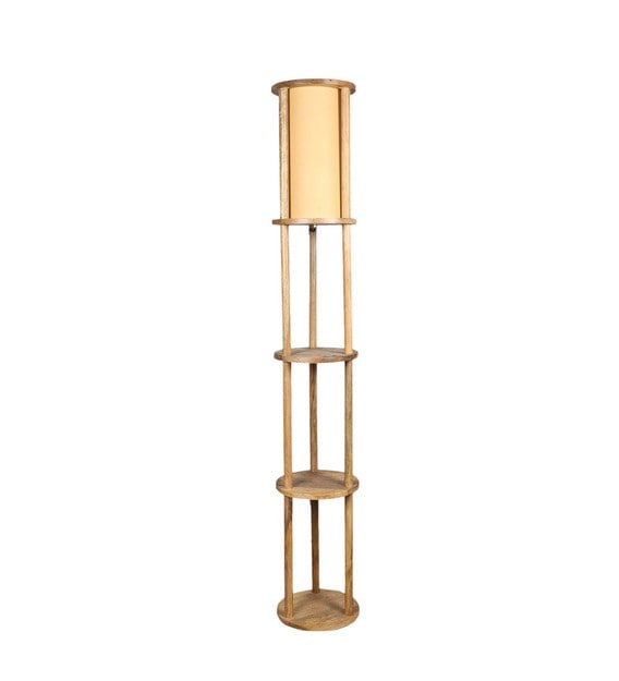 Beige Iron & Cloth Shade Floor Lamp with Natural Base