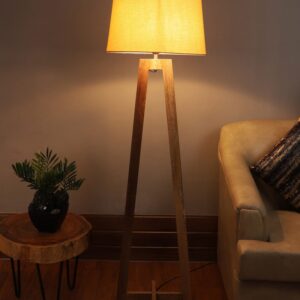 N-Lighten Aera Beige Fabric Shade Floor Lamp with Natural Base