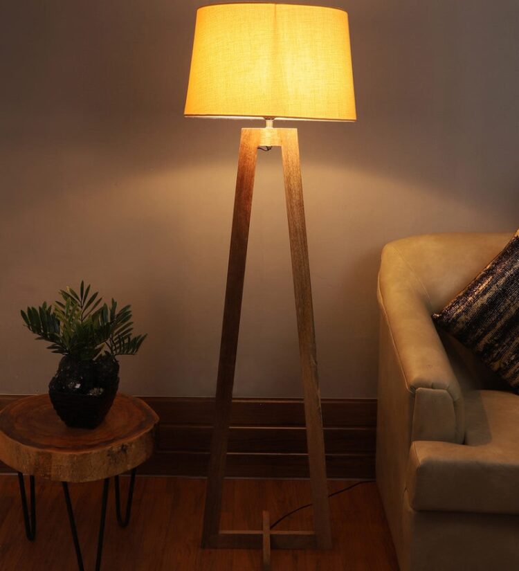 N-Lighten Aera Beige Fabric Shade Floor Lamp with Natural Base