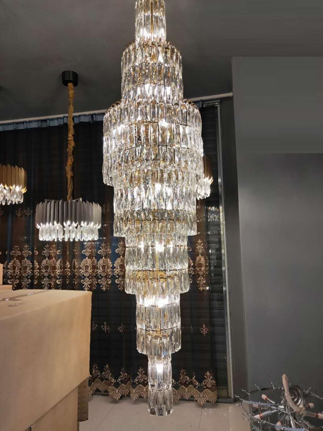 Modern luxury k9 crystal chandelier long staircase duplex living room hotel lobby decoration chandelier