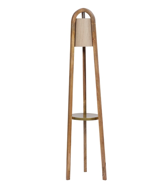 Karly Beige Fabric Shade Floor Lamp with Brown Base