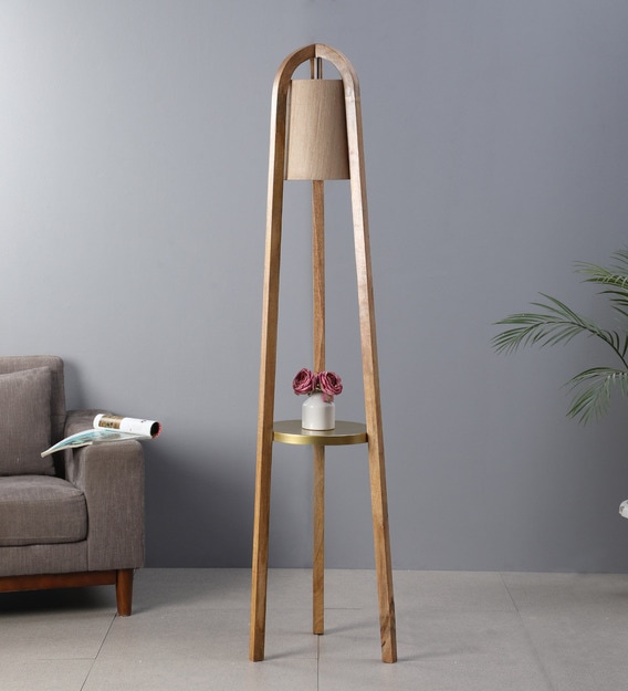 Karly Beige Fabric Shade Floor Lamp with Brown Base