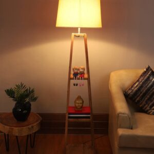 Kwan Beige Fabric Shade Floor Lamp with Natural Base
