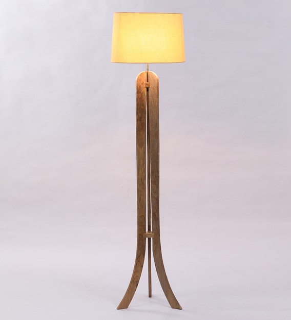 Ramona Beige Fabric Shade Floor Lamp with Brown Base