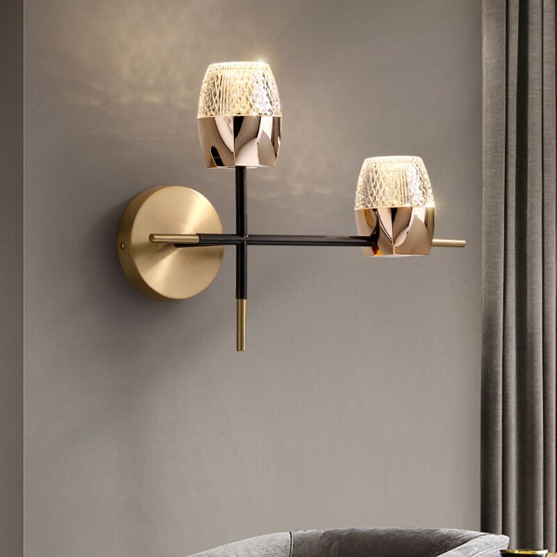 Modern style golden black acrylic LED 2 head wall lamp bedroom bedside living room pourch