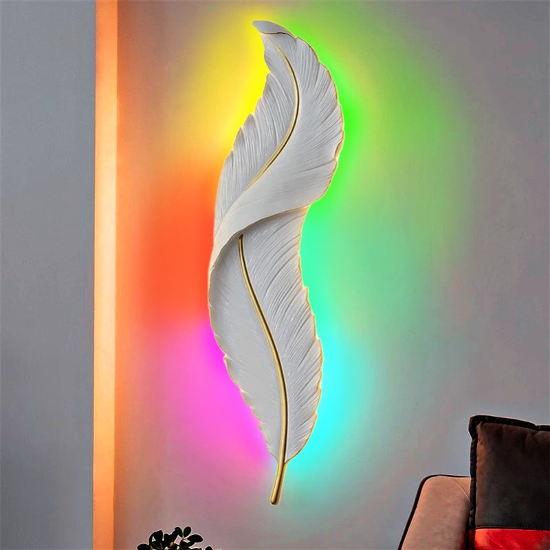Nordic Modern Creative Feather Light (Big) Led Wall Lamp Bedroom Bedside Lighting Living Room Tv Background Wall Decoration Resin Lamp
