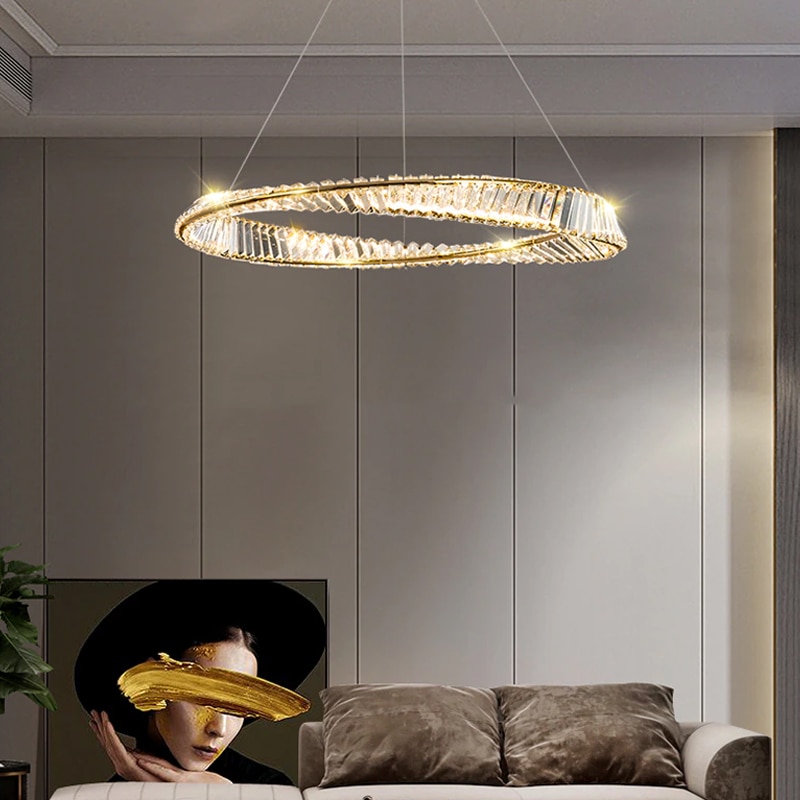 Modern style crystal ring LED chandelier for Living Room Bedroom Dining Room Kitchen 400mm diameter