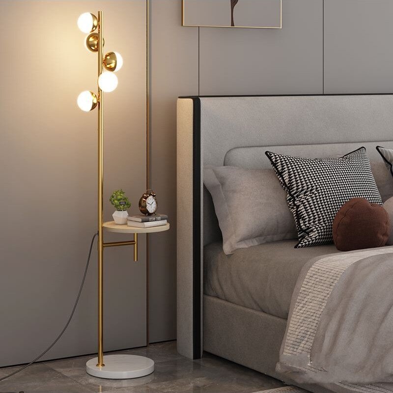 Modern marble base Round Wood gold finish LED floor lamp for livingroom bedroom living room