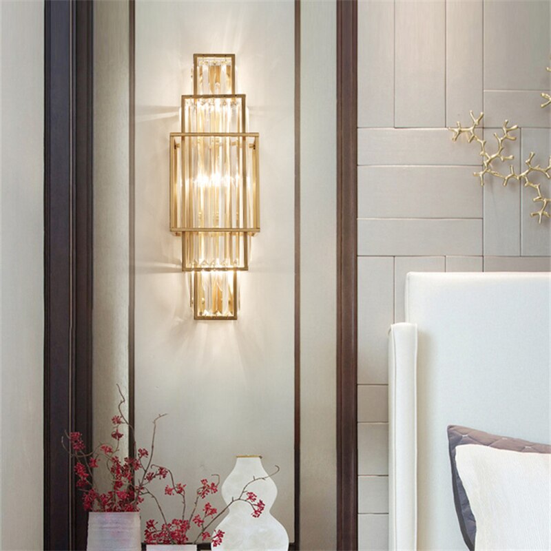 Modern Luxury Gold Metal Crystal Led Wall Lights for Restaurant Villa Corridor Foyer bedroom bedside living room hall