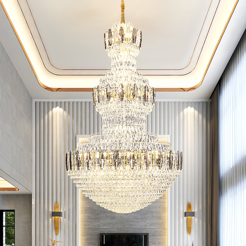 Italian light luxury Multilevel crystal chandelier hotel lobby villa duplex hollow floor spiral stairs
