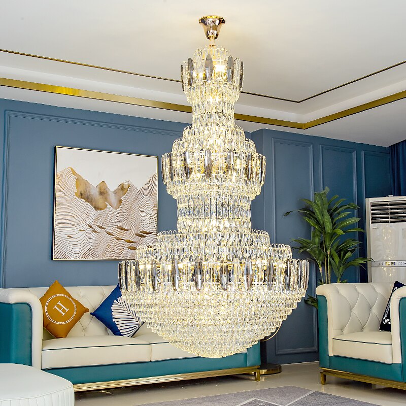Italian light luxury Multilevel crystal chandelier hotel lobby villa duplex hollow floor spiral stairs